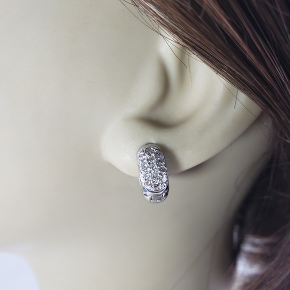 Vintage 14 Karat White Gold Diamond Huggie Earrings #13290 - Picture 8 of 8